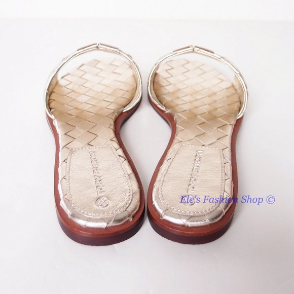 Tory Burch | Shoes | Nib Tory Burch Ines Woven Leather Slide Sandal Spark Gold Us 9 Authentic 